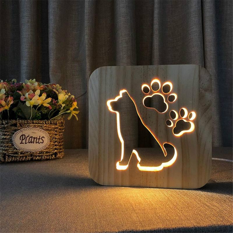 Holz-Nachtlicht „Hund mit Pfoten“ – Sanftes Licht & natürliche Eleganz